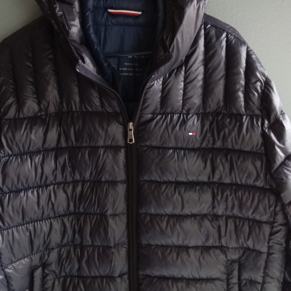 Tommy Hilfiger Mens Packable Puffer Jacket Hooded Water Resistant Grey XL